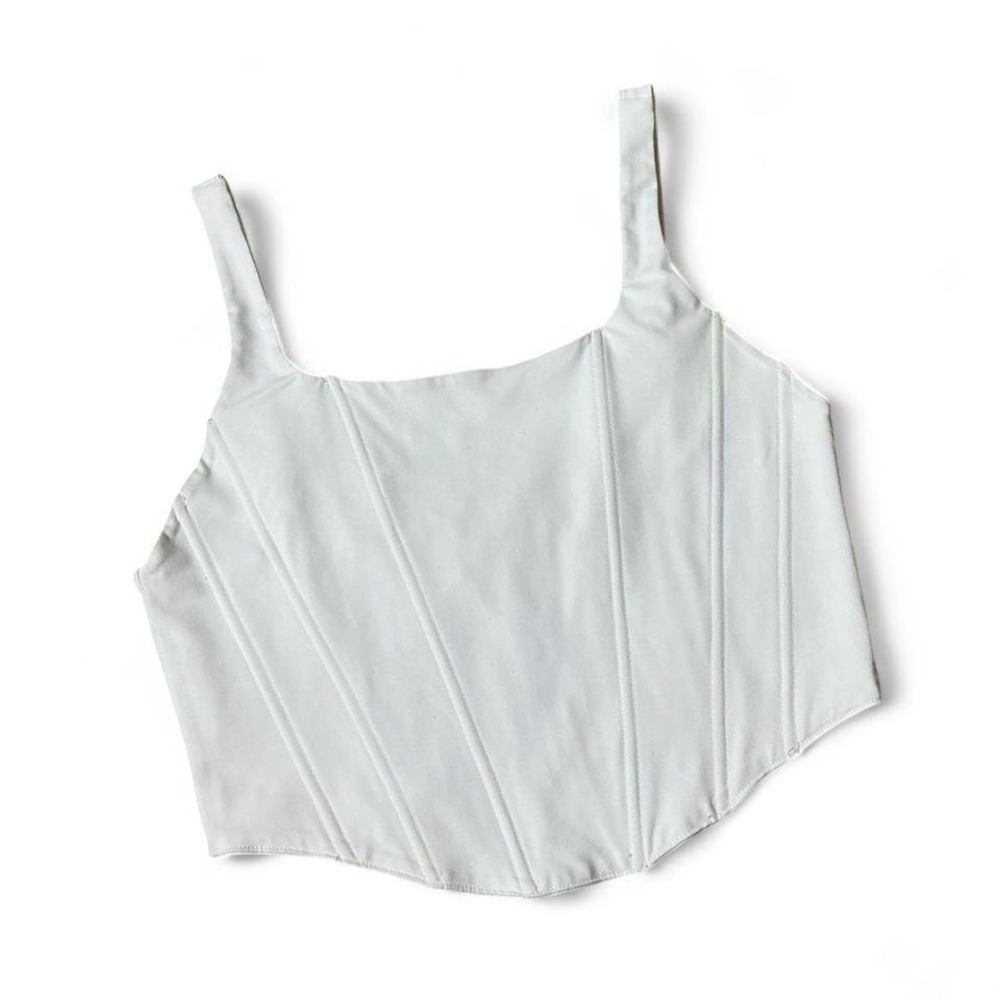 Y2K Reoria White Corset Crop Top M Sleeveless Back Zip Square Neck